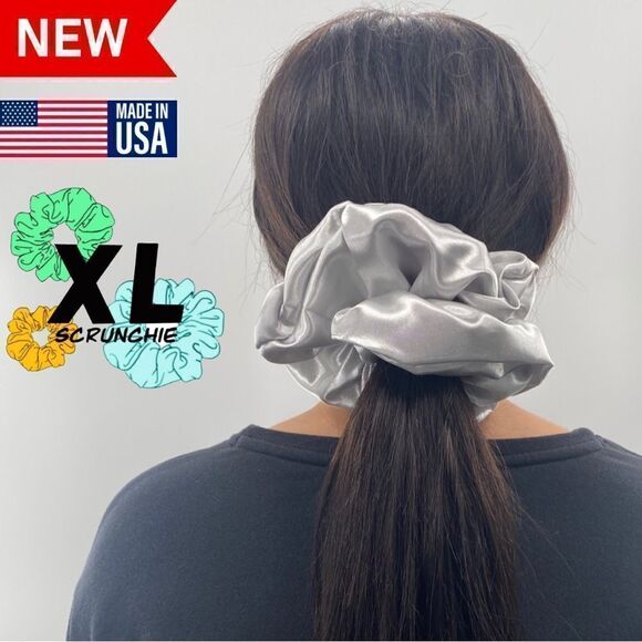 3For$20 XL Scrunchie Satin Gray Oversized Hair Scrunchie NWOT - Picture 1 of 4